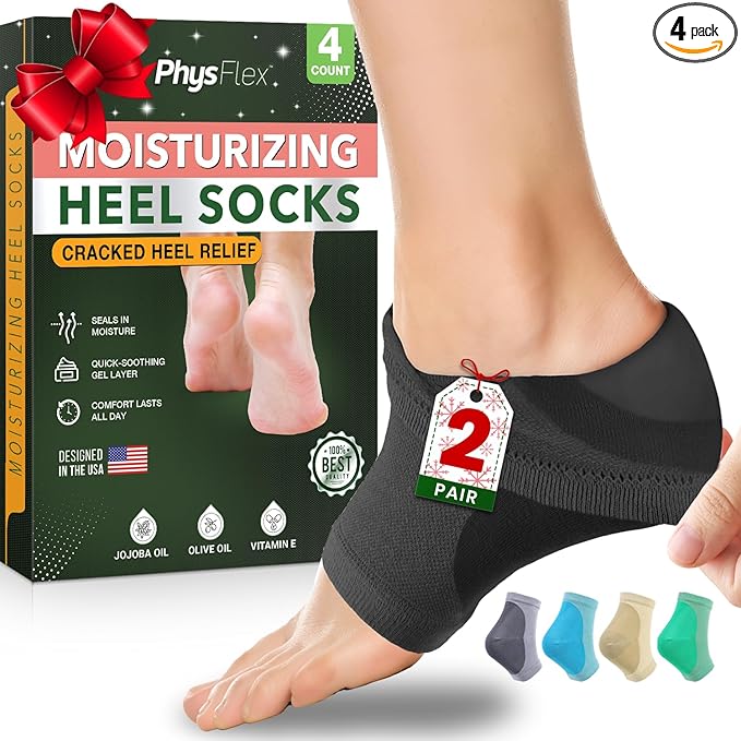 Moisturizing Heel Socks for Cracked Heels - Gel Socks for Dry Cracked Feet Repair - Silicone Socks for Women’s Foot Treatment & Overnight Hydration (Black, 2-Pair)