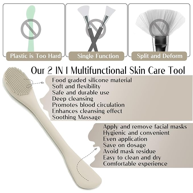 Silicone Face & Body Brush Applicator & Scrubber - 2-in-1 Facial Mask Spatula for Cream/Lotion/Clay & Exfoliating Body Brush, Hygienic Shower Sponge Glove for Wet/Dry Brushing, Replaces Tradit