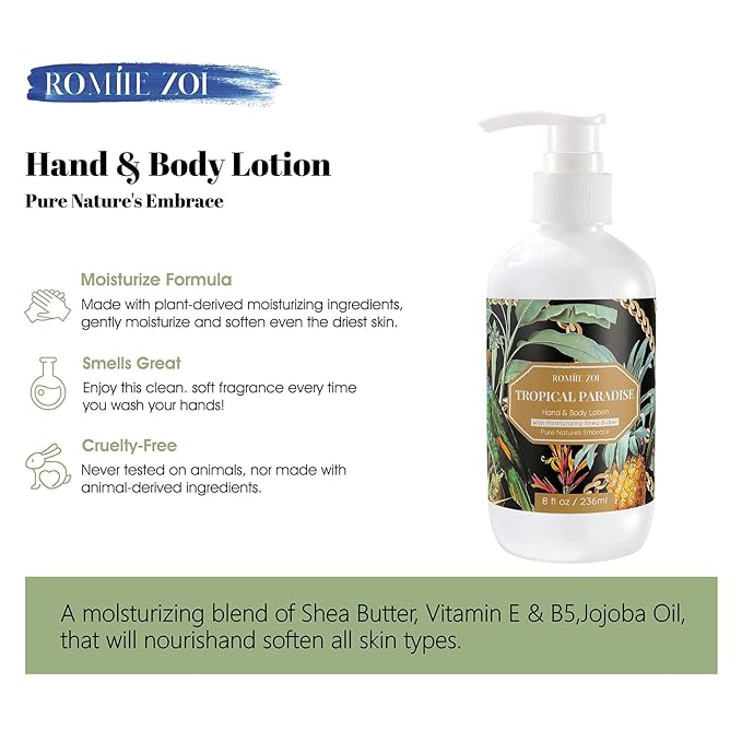 ROMIIE ZOI Daily Hand & Body Lotion with Moisturizing Shea Butter for All Skin Type- Tropical Paradise - 236 ML / 8 FL OZ