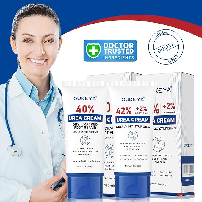 OUKEYA Urea Cream 40 Percent Tube 3 Oz, Foot & Hand Cream for Dry Cracked, 42 per Urea Lotion for Feet Maximum Strength, 85g, 2 Pack