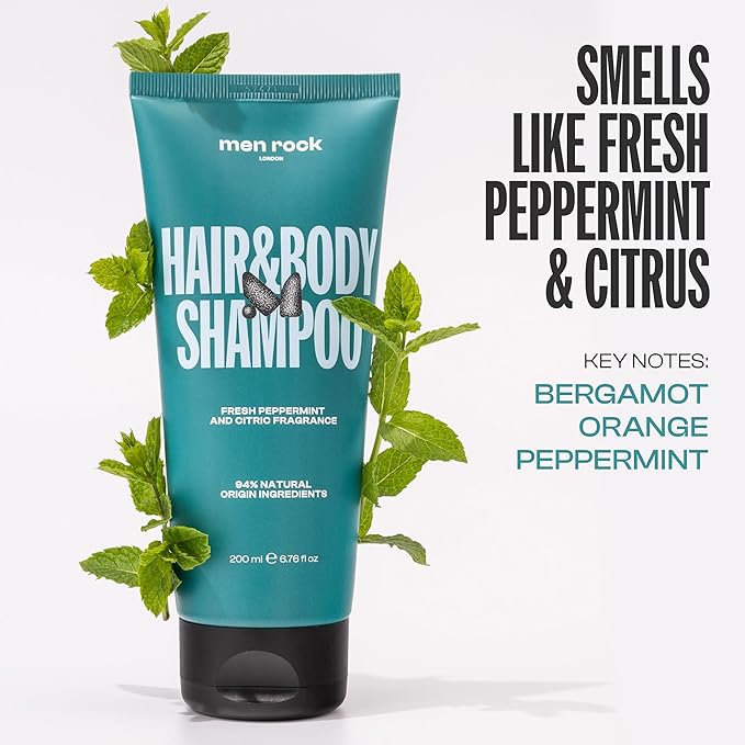 Men Rock Hair and Body Shampoo - 2-in-1 Hydrating Mens Body Wash - Volumizing and Moisturizing Shampoo for Men - Skincare Products - 6.76 oz