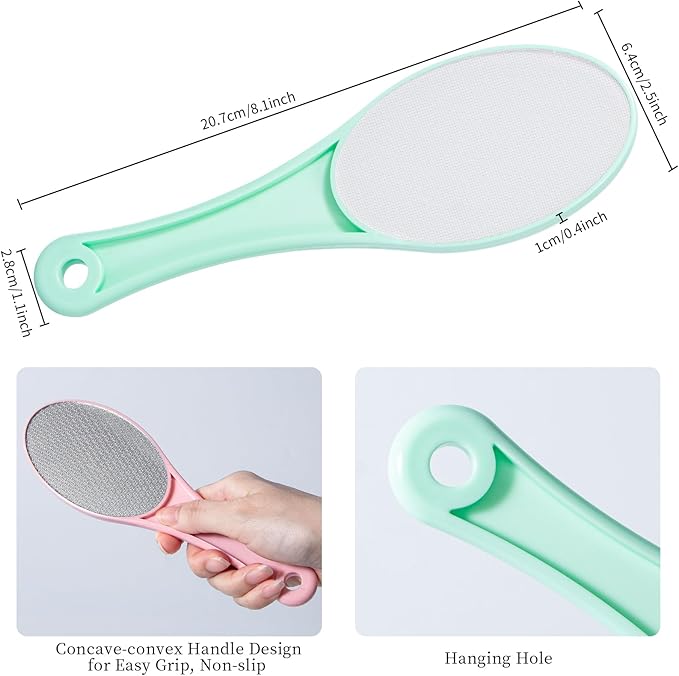 Nano Glass Foot File Callus Remover, 2 Pack Hard and Dead Skin Remover for Feet, Double Sided Foot Scrubber Hygienic Pedicure Tool, Hair Eraser for Softer and Smoother Feet Hands, Green & Pink