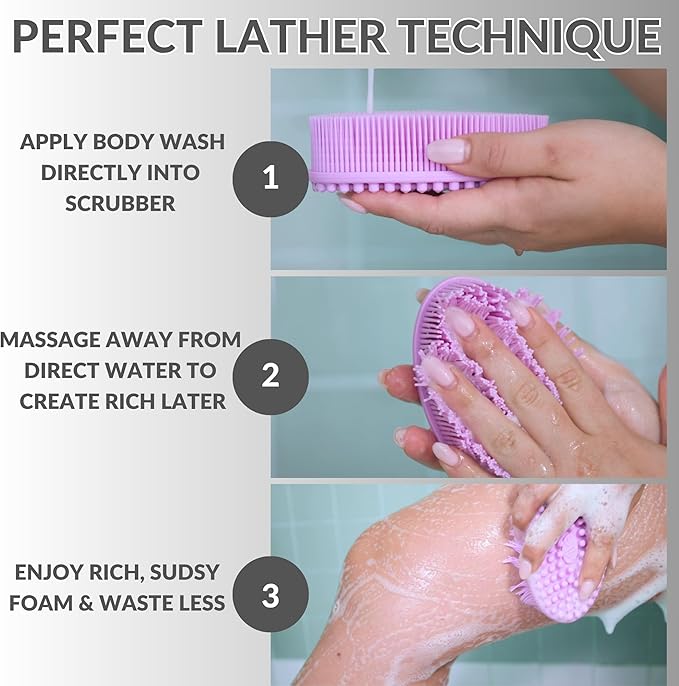 Exfoliating Body Scrubber Silicone - Textured Back Scrubber Shower Brush - Avilana Bath Loofah Alternative Dual Sided - Gentle Smoothing Body Wash Tool Rough Skin - Gift Women Men