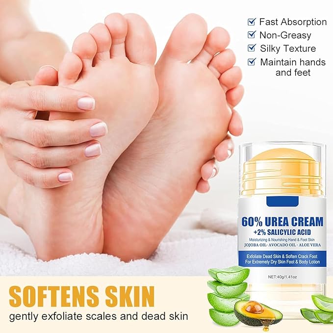 60% Urea Cream for Feet Maximum Strength 2% Salicylic Acid Foot Hands Cream for Dry Cracked Feet Knees Moisturizer Hydrates &Nourish Foot Care for Softens Exfoliates 1.41oz