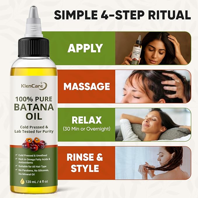 100% Pure Unrefined Batana Hair Oil – Raw Cold-Pressed Organic Hair Growth & Scalp Treatment, 120 mL (4 fl oz) – 100% Natural from Honduras