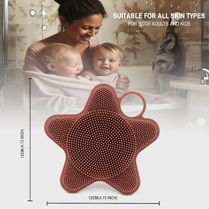 LUCKSTELLA 2 in 1 Silicone Body Scrubber, Food-Grade Silicone Body Brush for Shower, Gentle Exfoliating and Lather Well, Gentle Scrubber for Sensitive Skin, Easy-to-Clean(Coffee, 1-Pack)