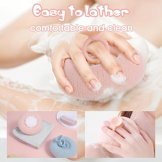 2 Pcs Soft Sunflower Suction Cup Bath Ball Bath Body Brush Exfoliating Mesh Bath Sponge Cleaning Scrubber Bath Sponge Brush with Comfortable Non-Slip Handle