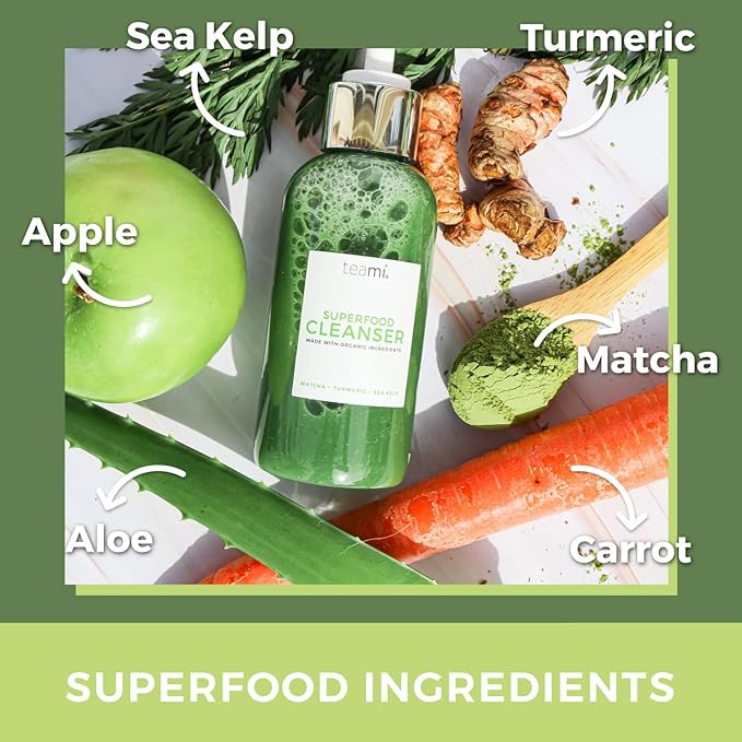 Teami Facial Cleanser with Salicylic Acid, Aloe, Matcha & Sea Kelp - Gentle Organic Acne Face Wash for Makeup Removal - Our Best Hydrating Facial Skin Care for Women of All Skin Types (Mini 3oz)
