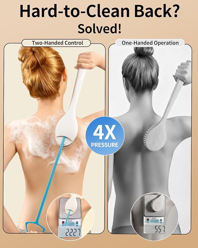 BUBBLEDANCE® Back Scrubber for Shower, Shower Brush with Extendable Long Handle (17.5-31.9 Inch), Anti-Slip Body Exfoliator for Bath, Dry Brush and Massage
