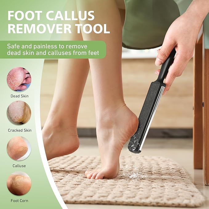 BALUCA Foot Files Callus Remover Stainless Steel Foot Rasp and Dual Sided Feet File Professional Scrubber Pedicure Tools Premium for Feet Care Remove Hard Skin, Black