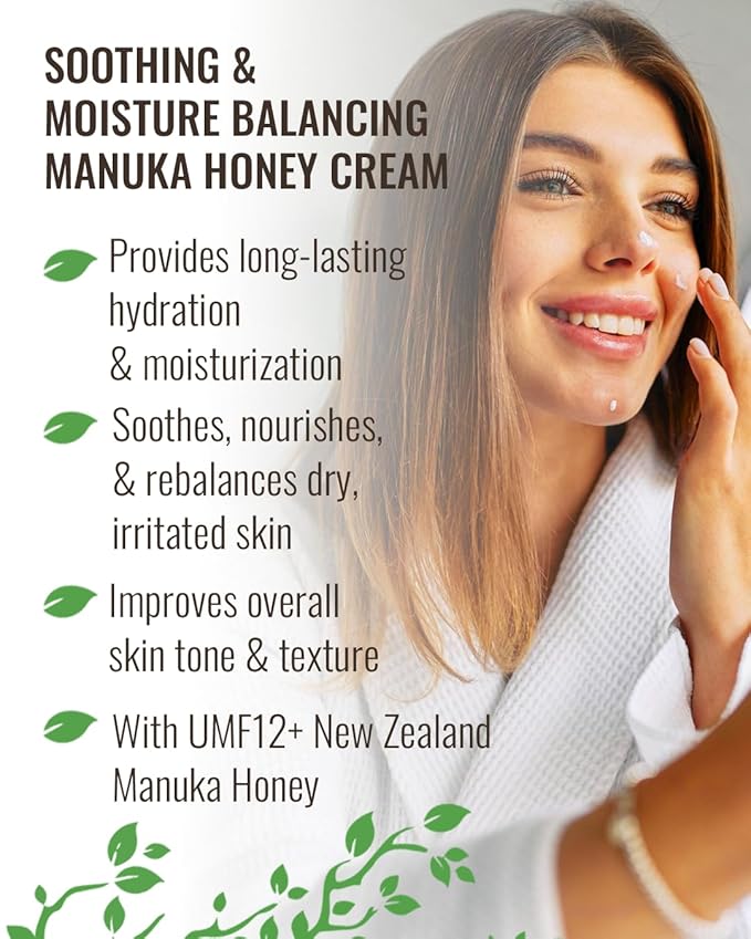Wild Naturals Manuka Honey Moisturizer for Dry, Sensitive Skin – Eczema Relief Face Cream – Soothing Cream for Redness & Irritation – Face, Hand & Body Moisturizer for Women & Men