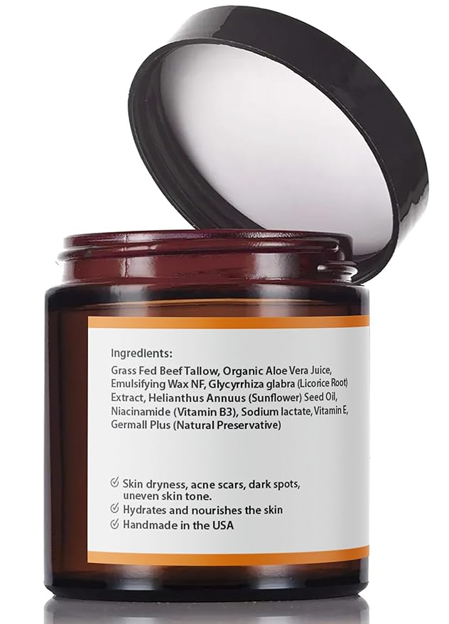 Beef Tallow Face Moisturizer - Grass Fed Beef Tallow for Skin Care- unscented Handmade Tallow face Cream- organic tallow balm for Sensitive Dry Skin, Eczema, Psoriasis, sunburn (OATMEAL & HONEY)