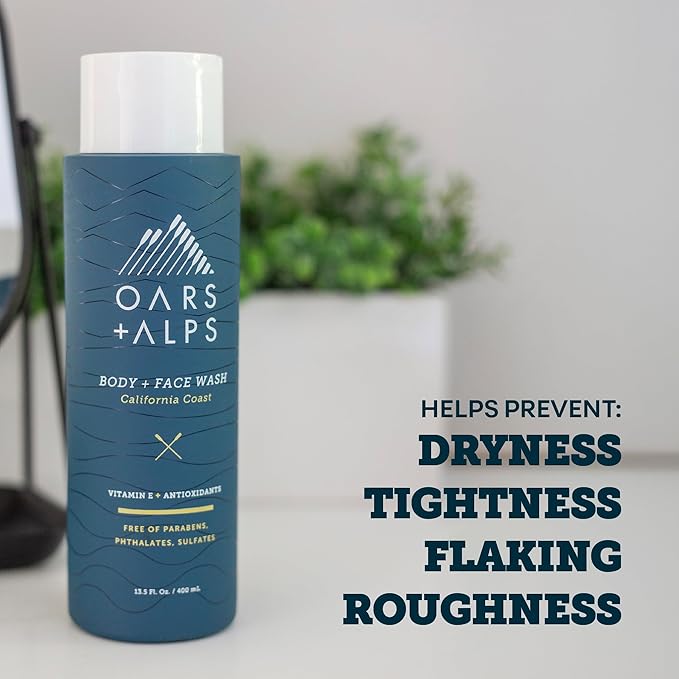 Oars + Alps Body Wash for Men, Mens Body Wash with Vitamin E and Antioxidants, Moisturizing, Hydrating, Paraben & Sulfate Free Cleanser, California Coast, 2pk