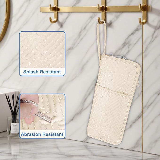 SITHON Hot Iron Holder & Mat, Heat Resistant Hair Tools Travel Bag Portable Hot Tools Organizer Cover Pouch for Curling Irons, Flat Irons, Hair Straightener and Styling Tools (Bag Only) (Beige)