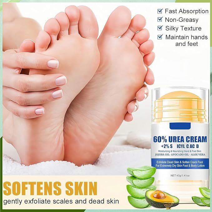 60% Urea Foot Cream, Lotion Stick Balm, Hand and Foot Cream Urea Moisturizer, Heel Stick Cream 60 Percent for Feet Maximum Strength, Heel Balm for Dry Cracked Feet, 40G 1Pc