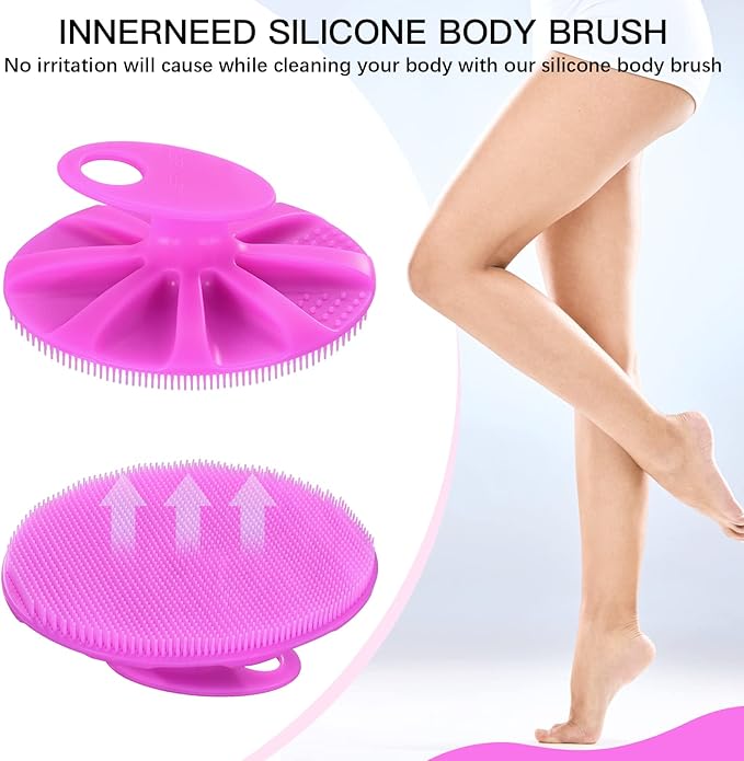 INNERNEED Food-Grade Soft Silicone Body Cleansing Brush Shower Scrubber, Gentle Exfoliating and Massage for All Kinds of Skin (Purple)