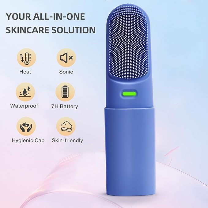 FACE Scrubber with Heated,3 Modes Waterproof Rechargeable Portable Travel Size Makeup Remover Cleansing, Exfoliating and Massaging Facial SCRUBBE for Women & Men(Deep Ocean Key Blue)