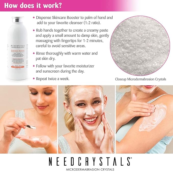 NeedCrystals Microdermabrasion Crystals, DIY Face Scrub with Vitamin C. Natural Facial Exfoliator for Dull or Dry Skin Improves Wrinkles, Anti-Aging, Skin Texture & Brightening. 8 oz