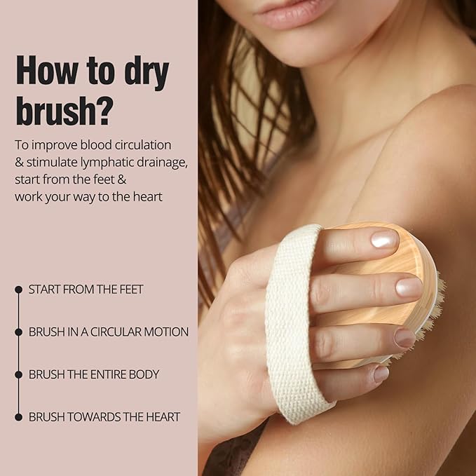 2 Pack Dry Brushing Body Brush, Natural and Soft Bristle Shower Brush for Body Cleaning, Exfoliating Bath Brush for Lymphatic Drainage Improve Circulation, Body Exfoliator Scrubber for Women Men