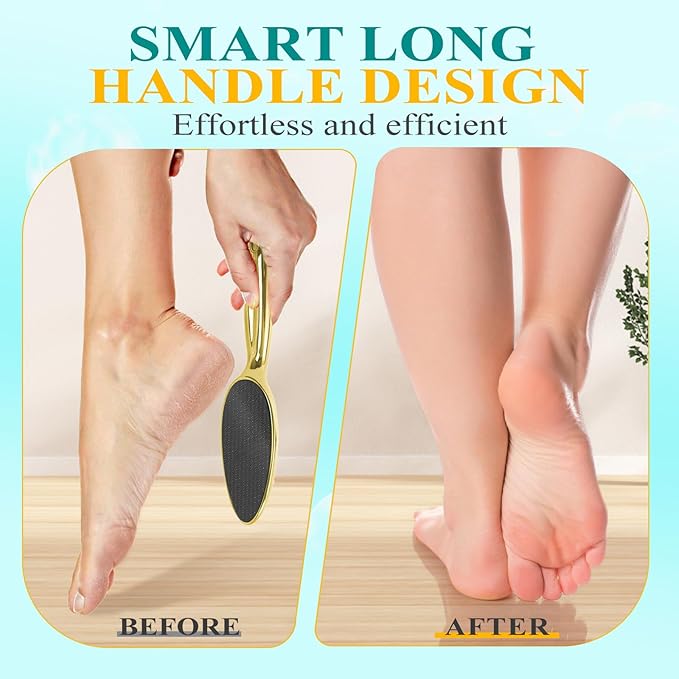 Glass Foot File, Foot Scrubber for Hard Skin Remover - Foot Callus Remover, Pedicure Tools for Feet Dead Skin, Foot Care for Women and Men, Gentle Effective Heel Scraper (Gold)
