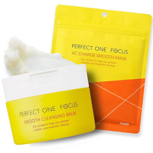 PERFECT ONE FOCUS Skincare Bundle – VC Charge Smooth Sheet Masks (7 Sheets) + Smooth Cleansing Balm (2.64oz) – Vitamin C, Charcoal, Hyaluronic Acid, Ceramides & Niacinamide for Hydrating