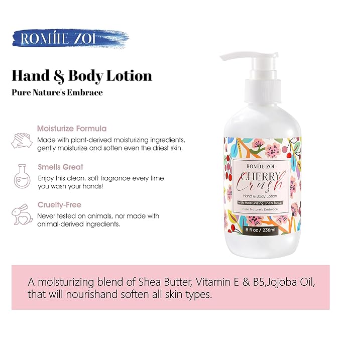 ROMIIE ZOI Daily Hand & Body Lotion with Moisturizing Shea Butter for All Skin Type- Cherry Crush - 236 ML / 8 FL OZ