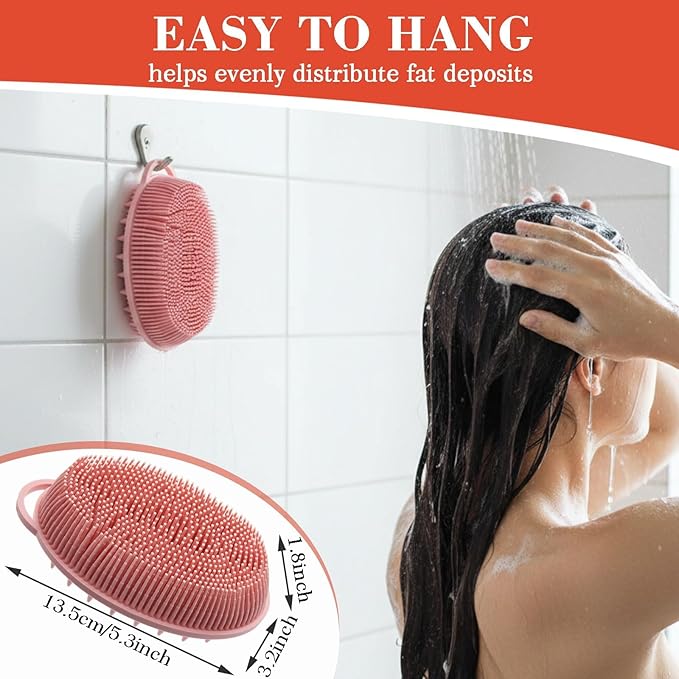 2 Pack Zinc Infused Silicone Body Scrubber for Shower, 2 in 1 Loofah Brush with Massage Nodes for Body Exfoliator, Hygienic, Blood Circulation, Black and Pink