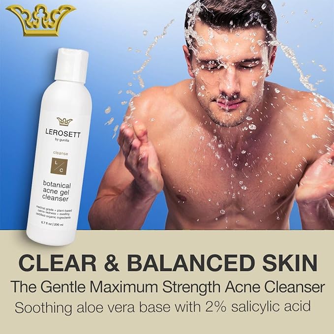 LEROSETT Botanical Acne Cleanser, Foaming Gel Face Wash for Acne Prone, Vegan, Blackheads & Oily Skin 50% Calming Aloe, 2% Salicylic Acid, All Skin Types. Vegan - 6.7oz 60-Day
