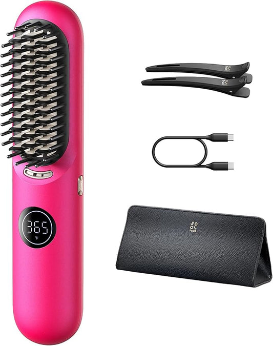 Fanttik Solo I10 APEX Portable Hair Straightener Brush, Cordless Straightening Comb with 113% Larger Heating Area, LED Display & Ceramic Coating, Ionic Technology & Safe Mode - Pink