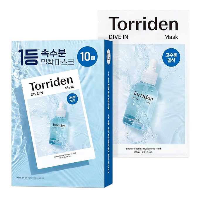 Torriden DIVE IN Hyaluronic Acid Facial Mask (10 sheets) | Deep Hydration Korean Face Sheet Mask | Panthenol & Allantoin | Great Holiday & Christmas Gift Stocking Stuffer