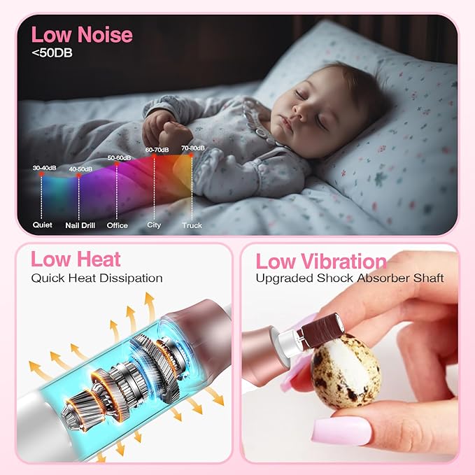 Professional Electric Nail Drill 2000mAH Portable Cordless Electric Nail File 10 in 1 Manicure Pedicure Kit ,5-Speeds Toe Nail Tools Hand Foot Care,Thick Toenail Grinder for Women Men Pets (Pink)