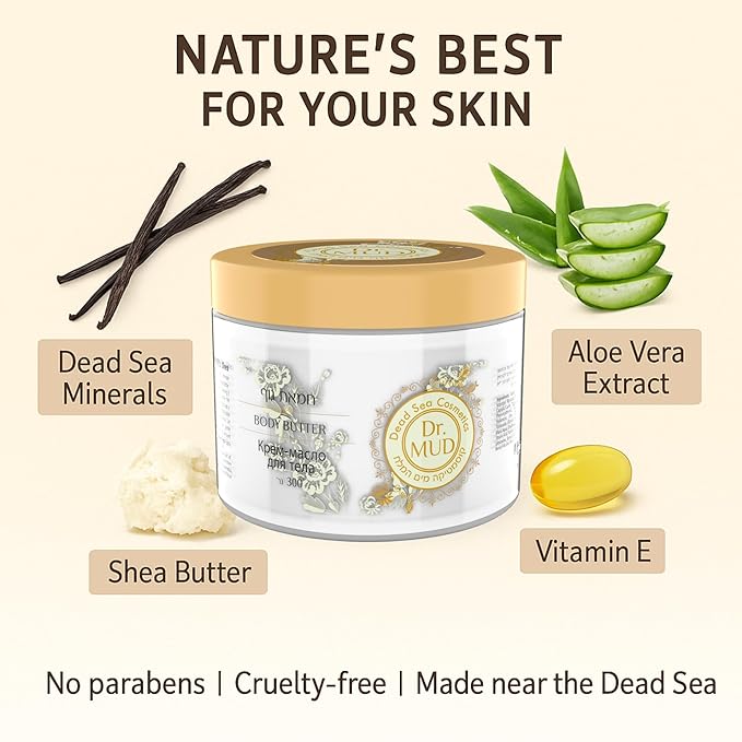 Dr. Mud Dead Sea Body Butter – Shea Butter Body Moisturizer with Natural Dead Sea Minerals & Fruit Extracts – Nourish, Moisturize & Condition Dry Skin – Hand & Body | 300g