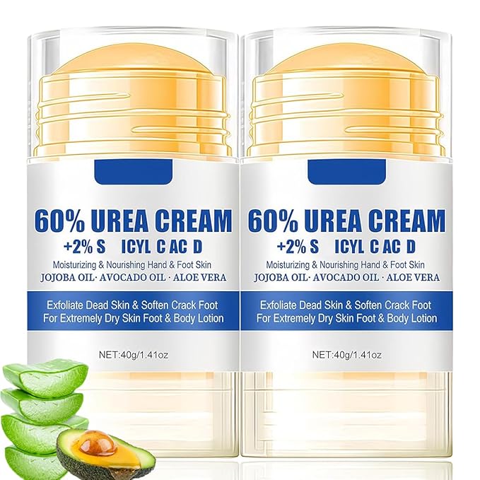 2Pcs Urea 60% Moisturizer and Anti-Cracking Foot Cream,Intensive Repair Dry Cracked Skin,Urea Heel Stick Balm,Hands,Heels,Elbow and Knees,Softens Hydrating Nourish Foot Care for Women and Men