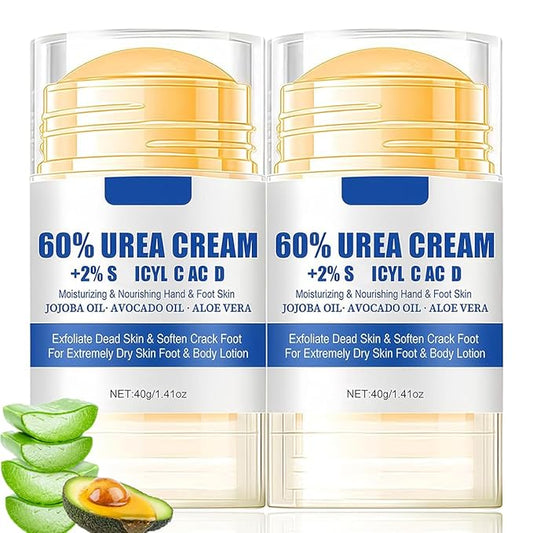 2Pcs Urea 60% Moisturizer and Anti-Cracking Foot Cream,Intensive Repair Dry Cracked Skin,Urea Heel Stick Balm,Hands,Heels,Elbow and Knees,Softens Hydrating Nourish Foot Care for Women and Men