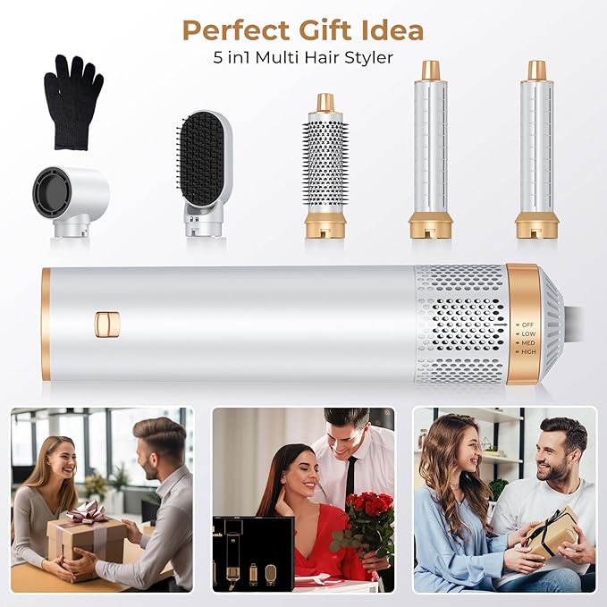 5 in 1 Hair Dryer Brush, Negative Ion Blow Dryer Brush Set Upgrade Hot Air Brush Air Styler Curling Wrap Air Curler, Curling Iron Hair Styling Tools As A Gift for Straight/Curl/Drying/Smoothing