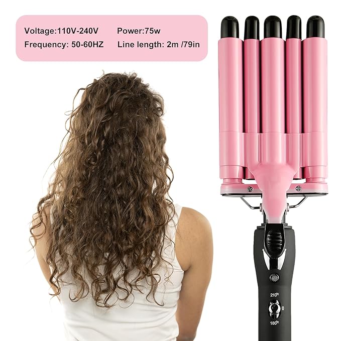 Hair Curling Iron 5 Barrel Hair Crimper 16mm Curling Wand Two-Gear Temperature Adjustable Ceramic Curler Curling Iron Waver with Heat Resistant Gloves