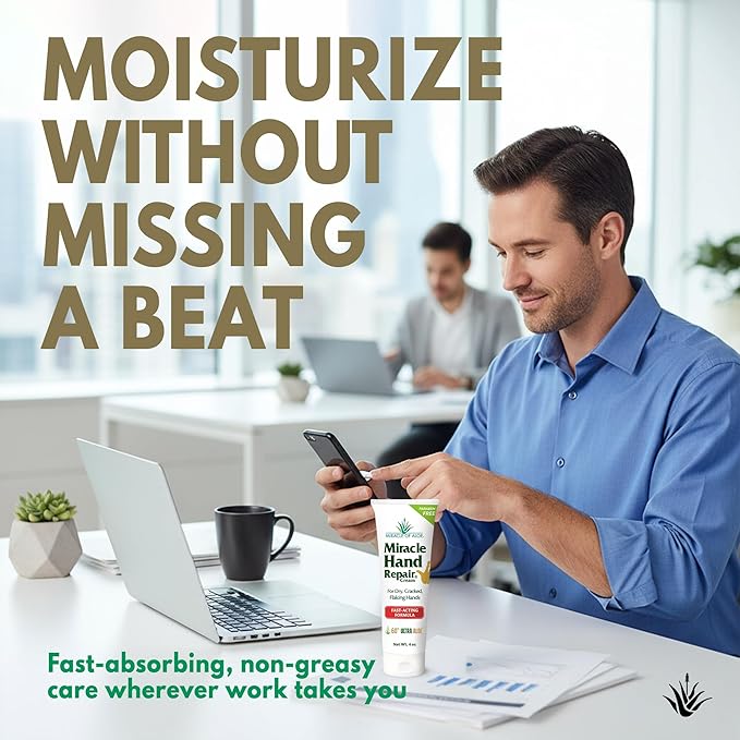 Miracle Hand Repair Cream for Dry Cracked Hands 4 oz Best Healing Hand Cream with 60% Aloe Vera - Non-Greasy Moisturizer for Working Hands - Fast Absorbing Lotion for Extremely Dry Skin (2-Pack)