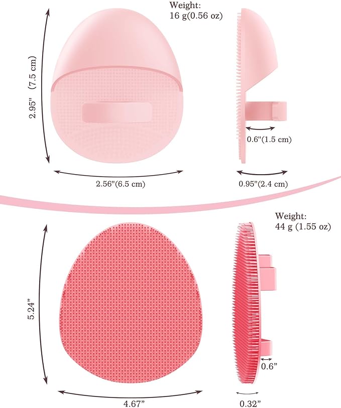 Manmihealth 15.7" Cute Silicone Back Scrubber & Soft Shower Brush Face Scrubber Set (3 PCS), Paw-Shaped Silicone Back Brush & Body Facial Scrubber with Super-Soft Bristles Combination(PinkSet)