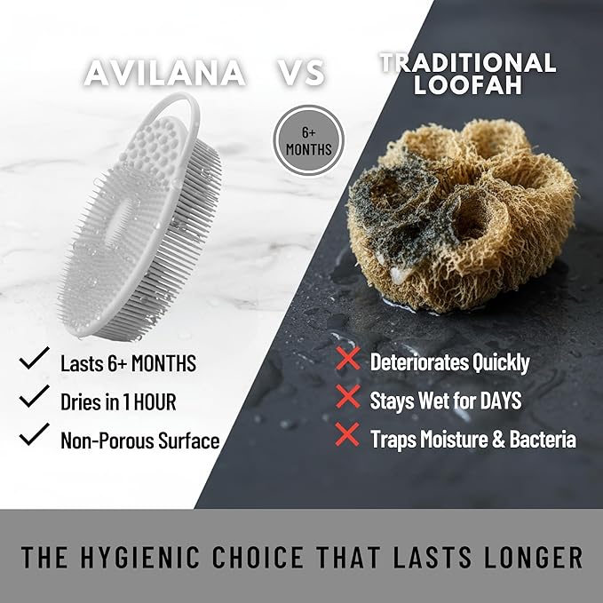 Exfoliating Body Scrubber Silicone - Textured Back Scrubber Shower Brush - Avilana Bath Loofah Alternative Dual Sided - Gentle Smoothing Body Wash Tool Rough Skin - Gift Women Men