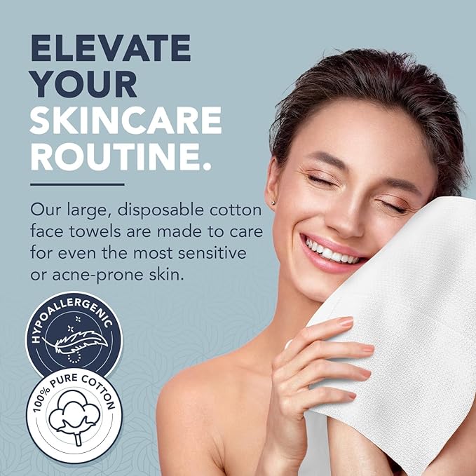 100% Pure Cotton Face Towels – 240 Count Large Disposable Wash Cloths for Face Washing, Makeup Removal & Acne Care | Ultra Soft, Hypoallergenic & Fragrance-Free