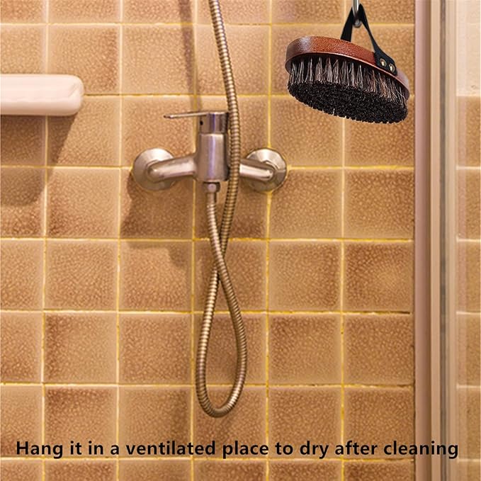 Dry Brushing Body Brush, Exfoliating Body Scrubber Natural Horsehair Bath Brushes Wooden Handle for Shower, Skin Exfoliation, Cellulite and Lymphatic Improvement Gift