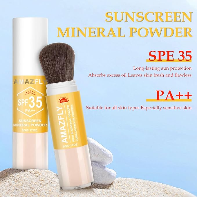 Mineral Sunscreen Setting Powder, SPF 35 Brush Sunscreen Powder for Face & Scalp, Long Lasting Lightweight Breathable, Oil Control Natural Matte Finish (#01 Translucent)