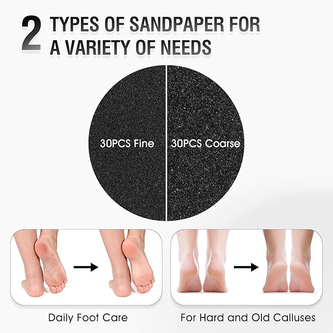 Electric Foot File Callus Remover: Adjustable Speed Feet File Grinder with 60 Pcs Sandpaper Discs - Professional Pedicure Tools for Dead Skin Calluses (Sliver)