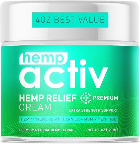 Cooling Hemp Cream – Menthol, MSM & Arnica – Fast-Absorbing, Non-Greasy Formula for Muscles & Joints – 4oz Best-Value Size