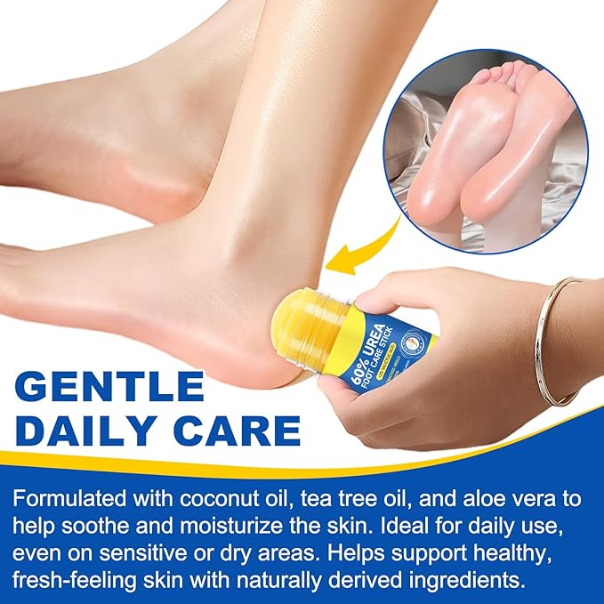 60% Urea Foot Cream Stick with 2% Salicylic Acid, Urea Foot Care Stick & Cream - Moisturizer for Dry, Cracked Skin on Feet, Knees, Elbows & Hands - Hydrates & Repairs Rough Skin 2Pack