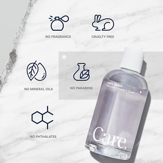 Care - Soft Sweep Micellar Cleanser and Facial Toner, Alcohol-Free and Paraben-Free Micellar Cleansing Water with Hyaluronic Acid, Glycerin, and Willow Bark Extract, Rinse-Free Face Cleanser, 8 fl oz