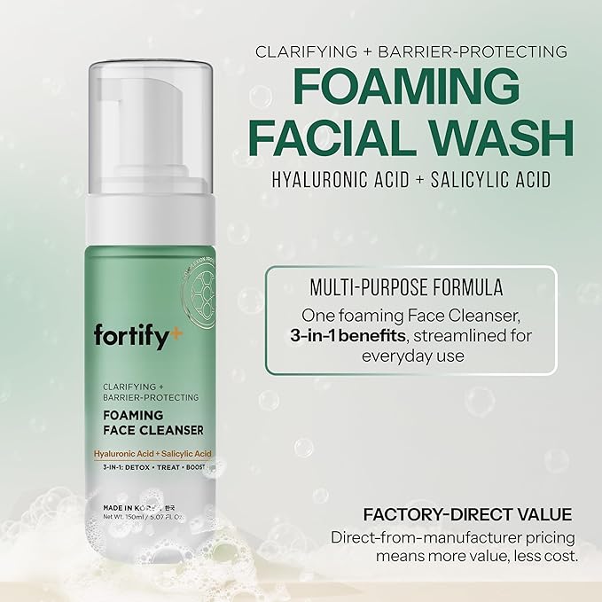 Foaming Facial Cleanser with Hyaluronic Acid + Salicylic Acid - 3-in-1: Detox, Treat, Boost - Deep Purifying & Hydrating Face Wash - Dermatologist Tested, All Skin Types - 2 Pack