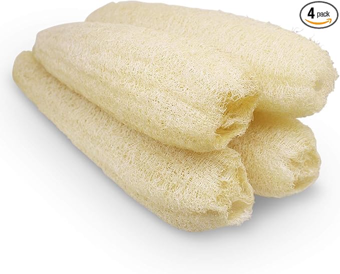 Natural Organic Loofah Sponges Large Exfoliating Shower Bath Loofah Luffa Loofa Body Scrubbers Sponges for SPA Beauty Bath and Radiant Skin, Pack of 4