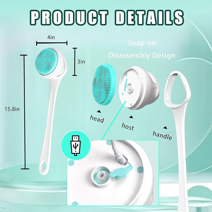 Electric Body Scrubber for Shower - Rechargeable Waterproof Exfoliating Brush with 5 Replaceable Brush Heads, Deep Cleansing & Massage, Ideal for Sensitive Skin & Back Cleanser