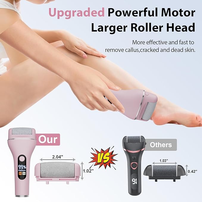 Electric Callus Remover for Feet, Rechargeable Portable Electronic Foot Callus Remover 2-in-1 Wet/Dry Foot Scrubber Electric Toot File for Hard Cracked Dry Dead Skin（Pink）
